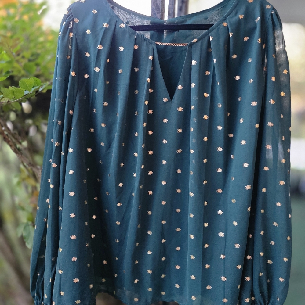 2/$10  SHEIN CURVE Women's 4XL NWT Shirt Top Green Long Sleeves Gold Shimmer
